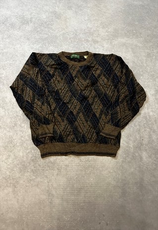 VINTAGE ABSTRACT KNITTED JUMPER PATTERNED GRANDAD SWEATER