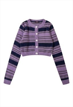 Preppy stripe sweater classy fluffy jumper barbie top purple