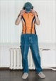 Vintage Y2K rave/ sports zip-up t-shirt in carrot orange