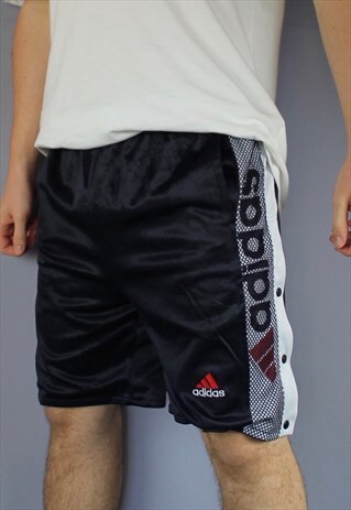 VINTAGE ADIDAS POPPER SHORTS IN NAVY WITH POCKETS, EMBROIDER