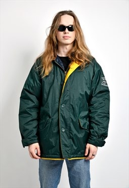 Retro 80s parka coat for men green padded shell jacket 90s