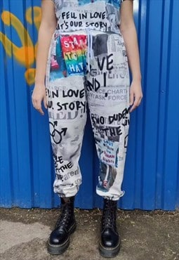 Gay joggers LGBT Pride pants graffiti love overalls in white