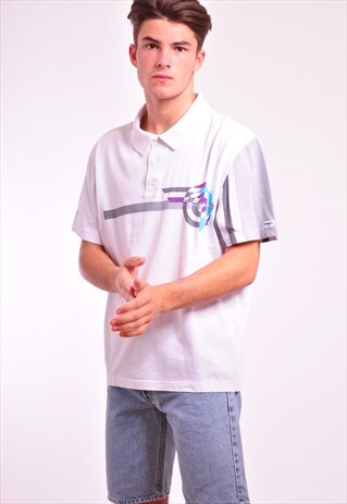 VINTAGE ADIDAS 90S RETRO WHITE POLO T-SHIRT