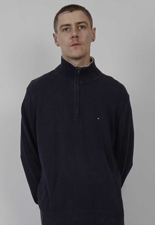 VINTAGE 90'S TOMMY HILFIGER NAVY ZIP-UP JUMPER