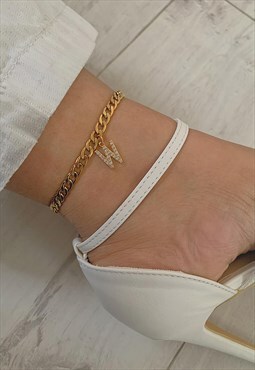 LE PRENOM. Personalised Crystal Initial Gold Chain Anklet