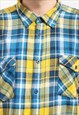 FLANNEL SHIRT IN PLAID YELLOW BLUE VINTAGE LONG SLEEVE MEN