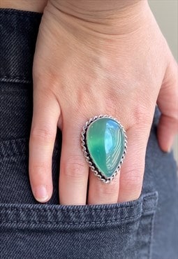 Silver Green Emerald Ring