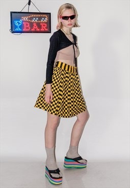 Vintage Y2K checkered skirt in black and yellow