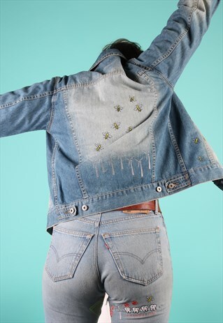 VINTAGE REWORKED DENIM JACKET IN BLUE WITH EMBROIDERY