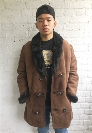 SHEARLING/SHEEPSKIN COAT WITH FLEECE LINING (1990'S/BROWN)