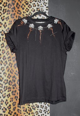 Pretty Disturbia Black Grunge Bleach Skulls Handmade Top