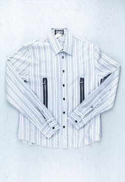 90s Dolce & Gabbana Grey Striped Zipper Shirt - B2636