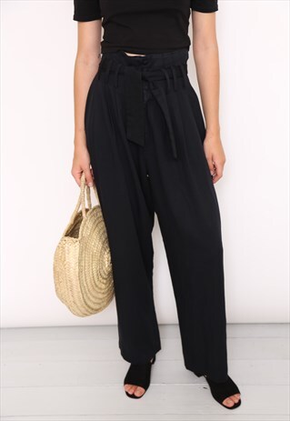 VINTAGE 90S BLACK HIGH WAISTED WIDE LEG TROUSERS