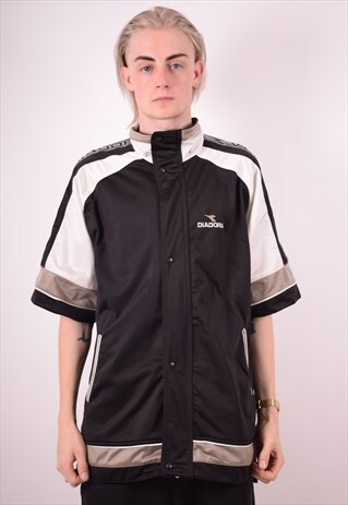 DIADORA MENS VINTAGE TRACKSUIT TOP JACKET LARGE BLACK 90S