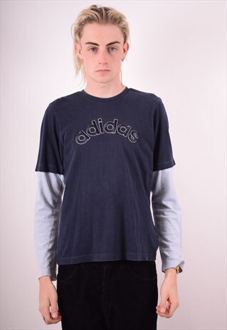 ADIDAS MENS VINTAGE TOP LONG SLEEVE SMALL BLUE 90S
