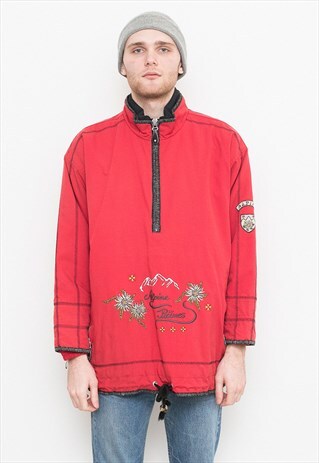 VINTAGE JACKET RED QUARTER ZIP SPORTS STARTER SKI