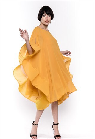 OVERSIZED SLEEVES DESIGN PARTY EVENT DRESS IN YELLOW