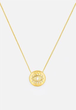 Women's Coin Pendant Necklace with Evil Eye - Gold