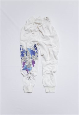 Vintage 90s White Cropped Glitter Floral Baggy Trousers W26