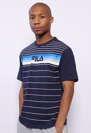 VINTAGE FILA BIG LOGO STRIPED T-SHIRT NAVY BLUE