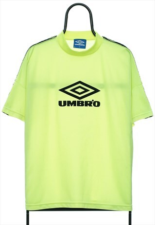 Vintage Umbro Logo Neon Yellow Sports TShirt Mens
