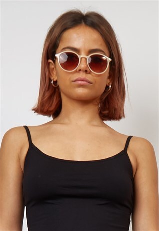 RETRO BEIGE ROUND FRAME BROWN LENS SUNGLASSES