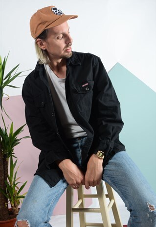 VINTAGE DICKIES WORKWEAR SHIRT IN BLACK WITH LOGO