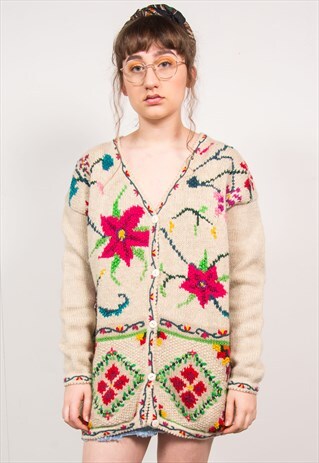 VINTAGE 90'S FLORAL EMBROIDERED KNIT CARDIGAN