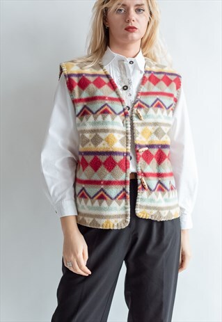 VINTAGE 70S BOHO AZTEC FLEECE VEST