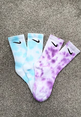 NIKE TIE DYE SOCKS 2 PACK - AQUA & WASHED PURPLE
