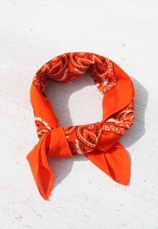 VINTAGE ORANGE/WHITE/BLACK FLORAL PAISLEY SCARF,BANDANA.