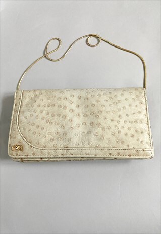 70'S VINTAGE BEIGE FAUX OSTRICH BAG GOLD CHAIN HANDBAG