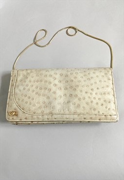 70's Vintage Beige Faux Ostrich Bag Gold Chain Handbag