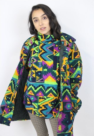 VINTAGE 90'S AMAZING PATTERNED HEAVY FLEECE JACKET
