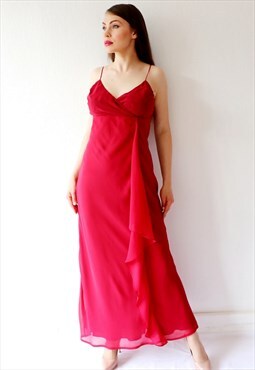 Red Vintage Maxi Dress 90s Strappy Occasion Party Prom Dress