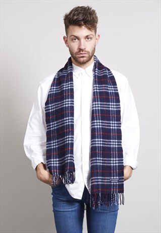 CLASSIC VINTAGE NAVY BLUE CASHMERE BURBERRY SCARF