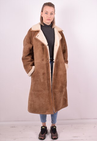 WOMENS VINTAGE LEATHER COAT MEDIUM BROWN 90S