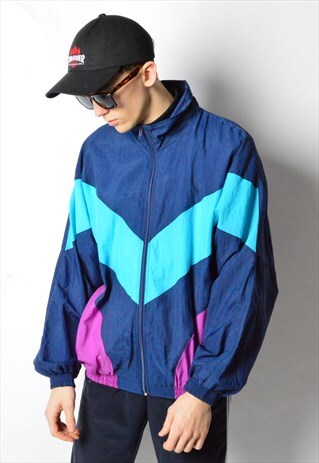 VINTAGE 90S COLOUR BLOCK SHELL TRACK JACKET