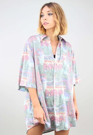 VINTAGE OVERSIZED SHORT SLEEVE PATTERNED SHIRT