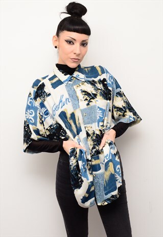 VINTAGE 90'S INDIE FOLK PATTERNED OVERSIZED SHIRT