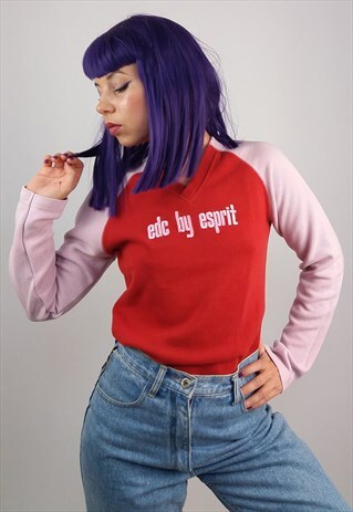 VINTAGE 90'S EMBROIDERY TWO-TONE LONG-SLEEVE TOP