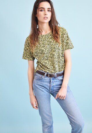 90'S RETRO ABSTRACT PRINT MONOCHROME OVERSIZED MOMS TOP