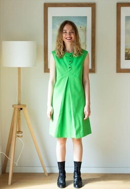Bright green sleeveless A line dress