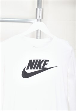 Vintage Nike Long Sleeve Top in White Lounge Tee Medium