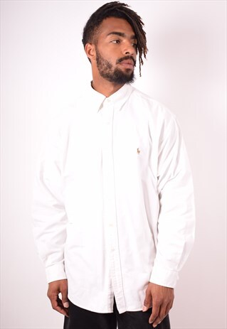 POLO RALPH LAUREN MENS VINTAGE SHIRT XL WHITE 90S