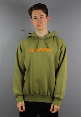 VINTAGE DICKIES HOODIE IN GREEN WITH EMBROIDERED SPELL OUT L