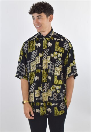 VINTAGE 90S BLACK PATTERNED ABSTRACT SHIRT