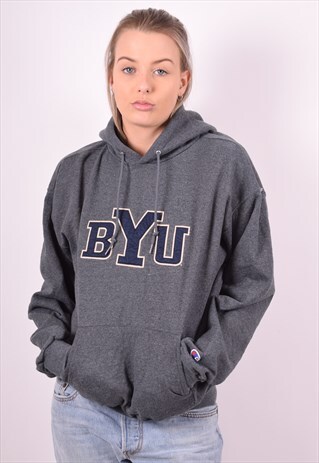 CHAMPION WOMENS VINTAGE HOODIE JUMPER LARGE GREY 90'S
