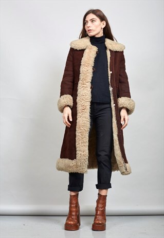 VINTAGE 70'S BROWN SHEEPSKIN MAXI COAT