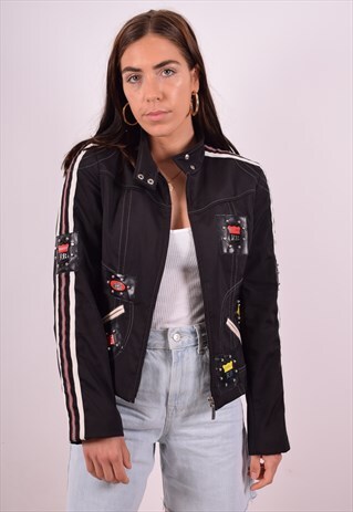 ROCCOBAROCCO WOMENS VINTAGE RACING JACKET MEDIUM BLACK 90S